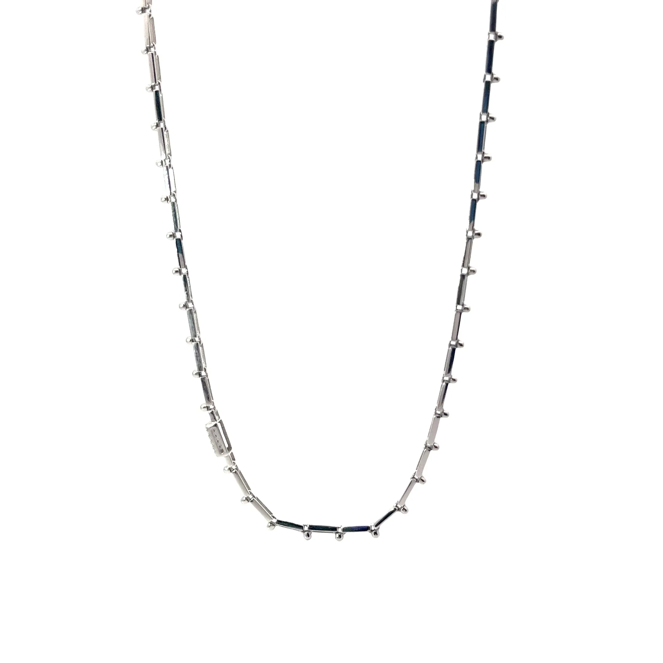 14k White Gold .30ct G VS2 Round Diamond Chain Link Necklace with Square Diamond Accent 11.6 Gram