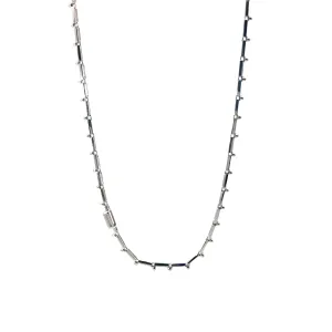 14k White Gold .30ct G VS2 Round Diamond Chain Link Necklace with Square Diamond Accent 11.6 Gram