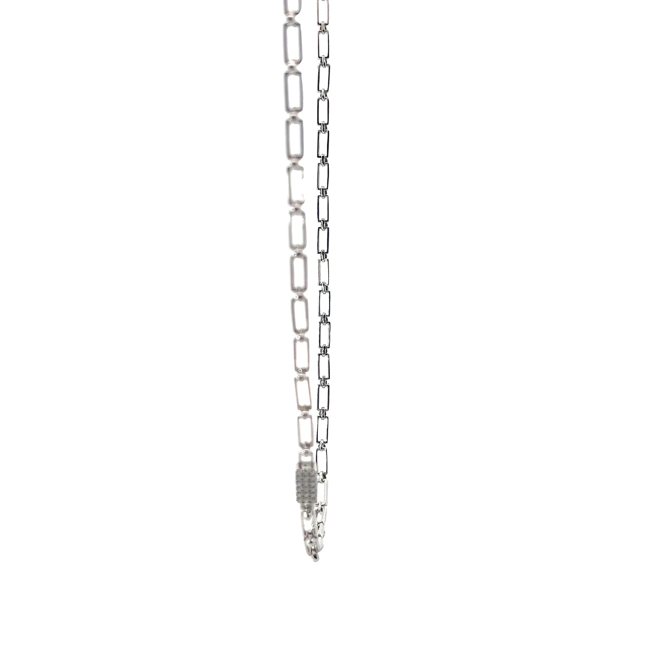 14k White Gold .30ct G VS2 Round Diamond Chain Link Necklace with Square Diamond Accent 11.6 Gram
