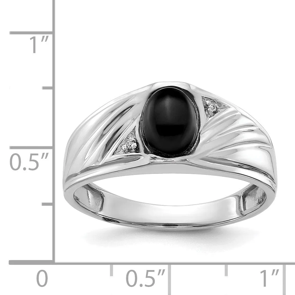 14k White Gold Polished Men's Onyx Diamond Ring