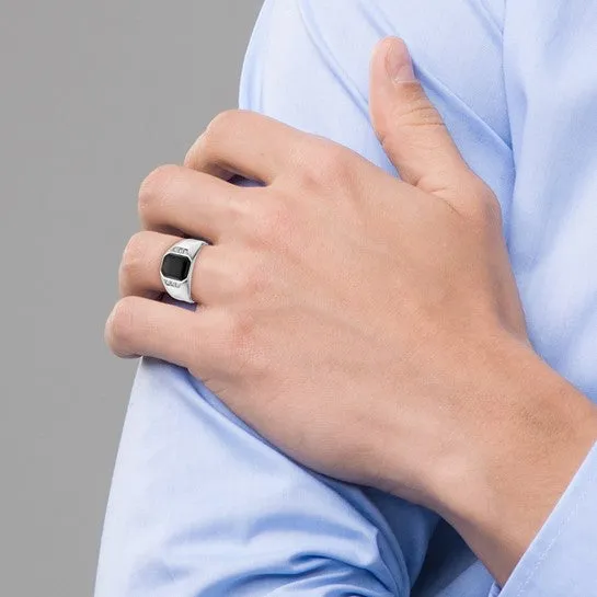 14k White Gold Polished Men's Onyx Diamond Ring