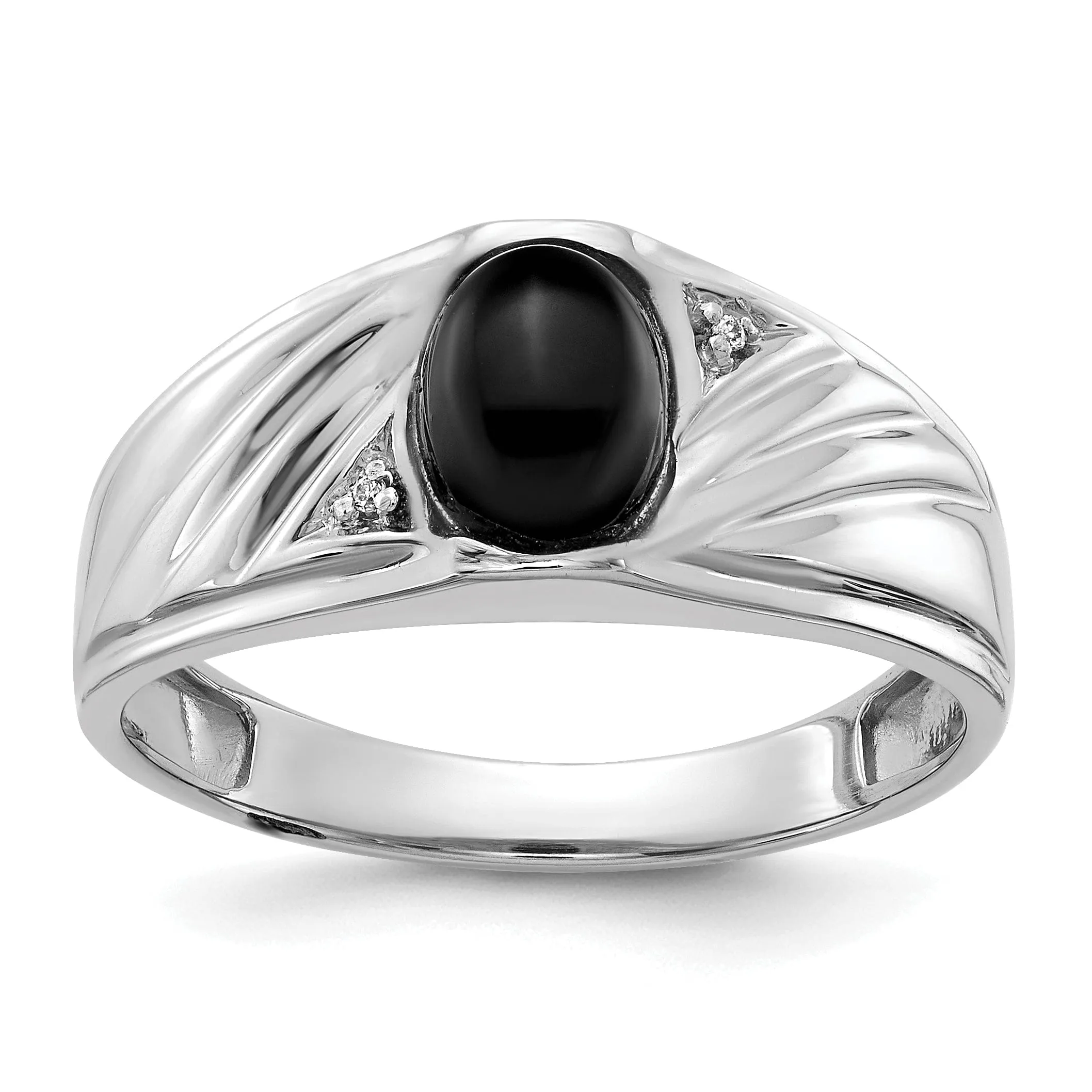 14k White Gold Polished Men's Onyx Diamond Ring