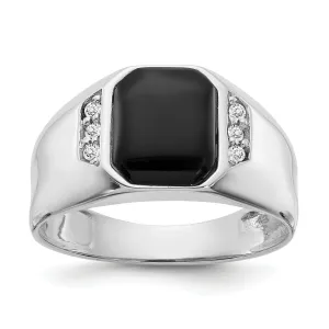 14k White Gold Polished Men's Onyx Diamond Ring