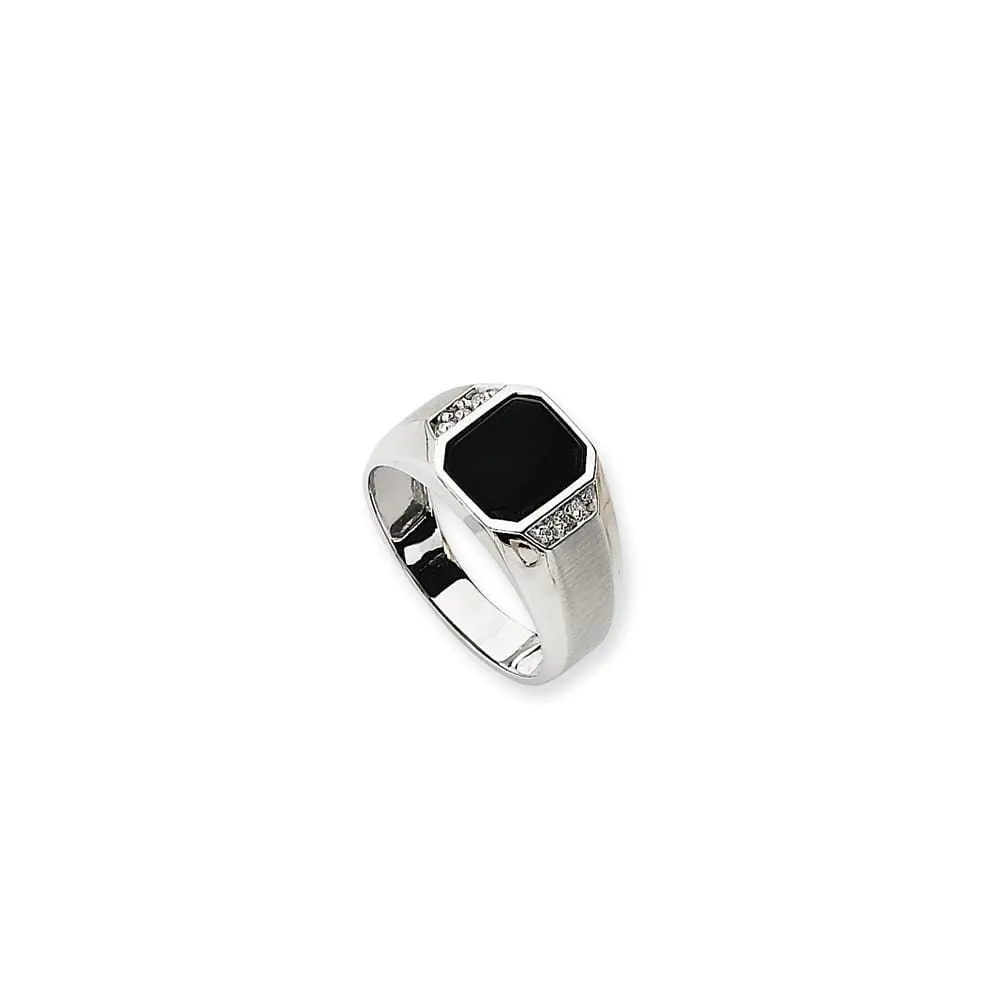 14k White Gold Polished Men's Onyx Diamond Ring