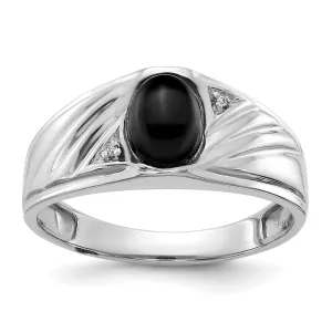14k White Gold Polished Men's Onyx Diamond Ring