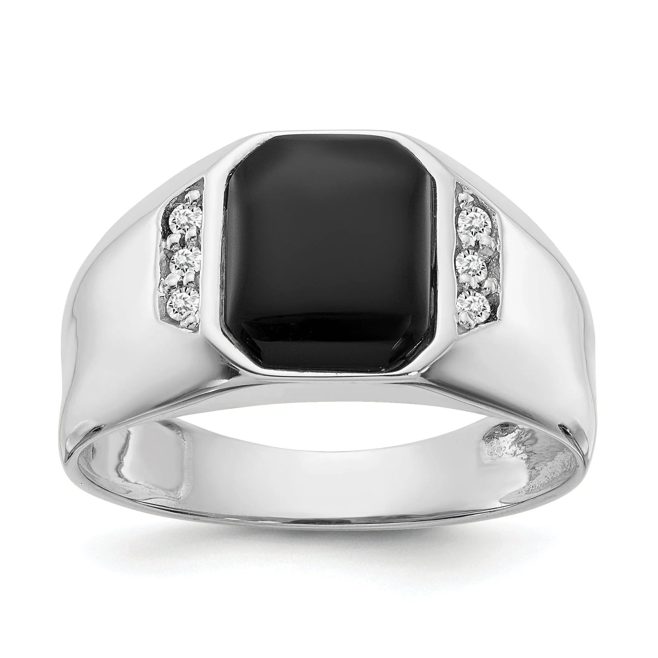 14k White Gold Polished Men's Onyx Diamond Ring