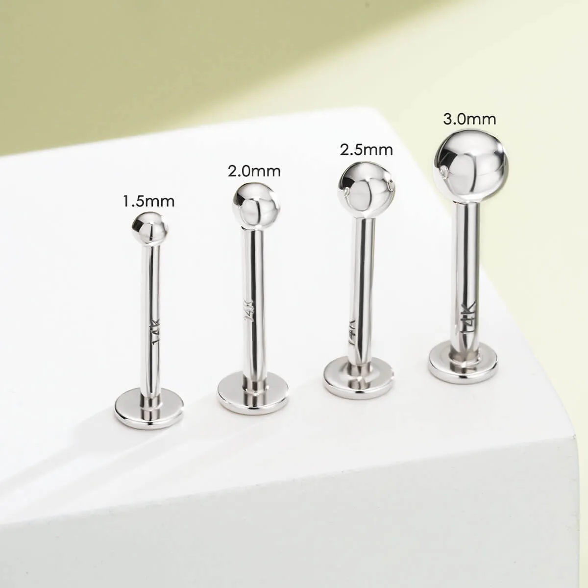 14K White Gold Round Head Push Pin Stud