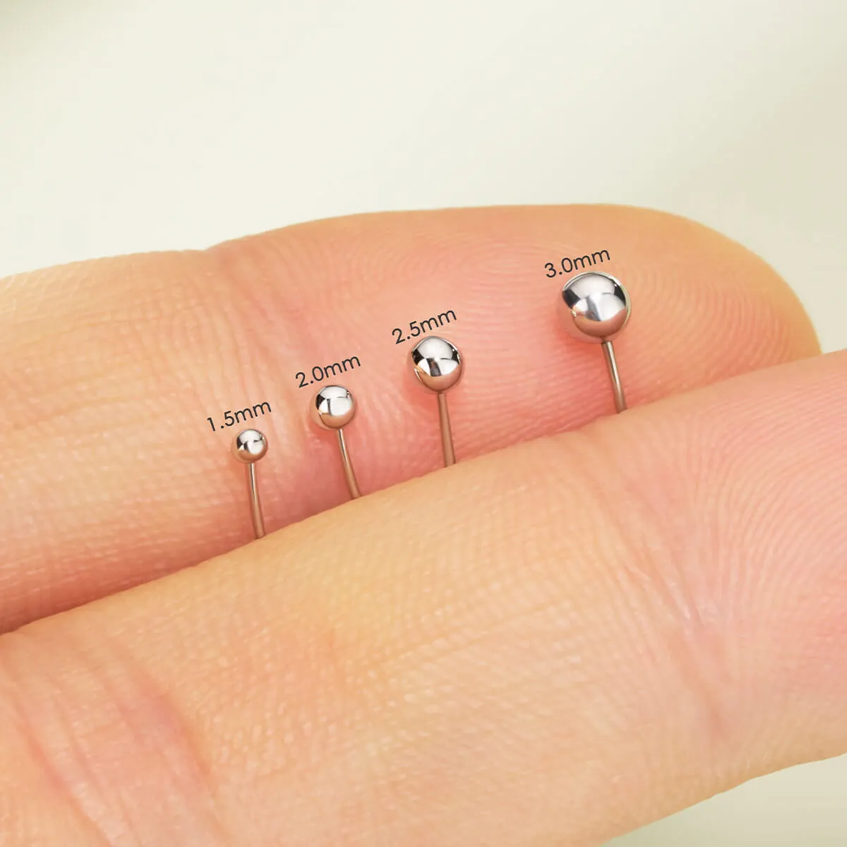 14K White Gold Round Head Push Pin Stud