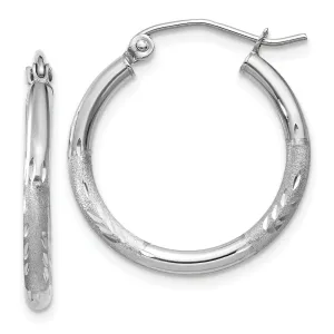 14k White Gold Satin Diamond Cut 2MM Round Hoop