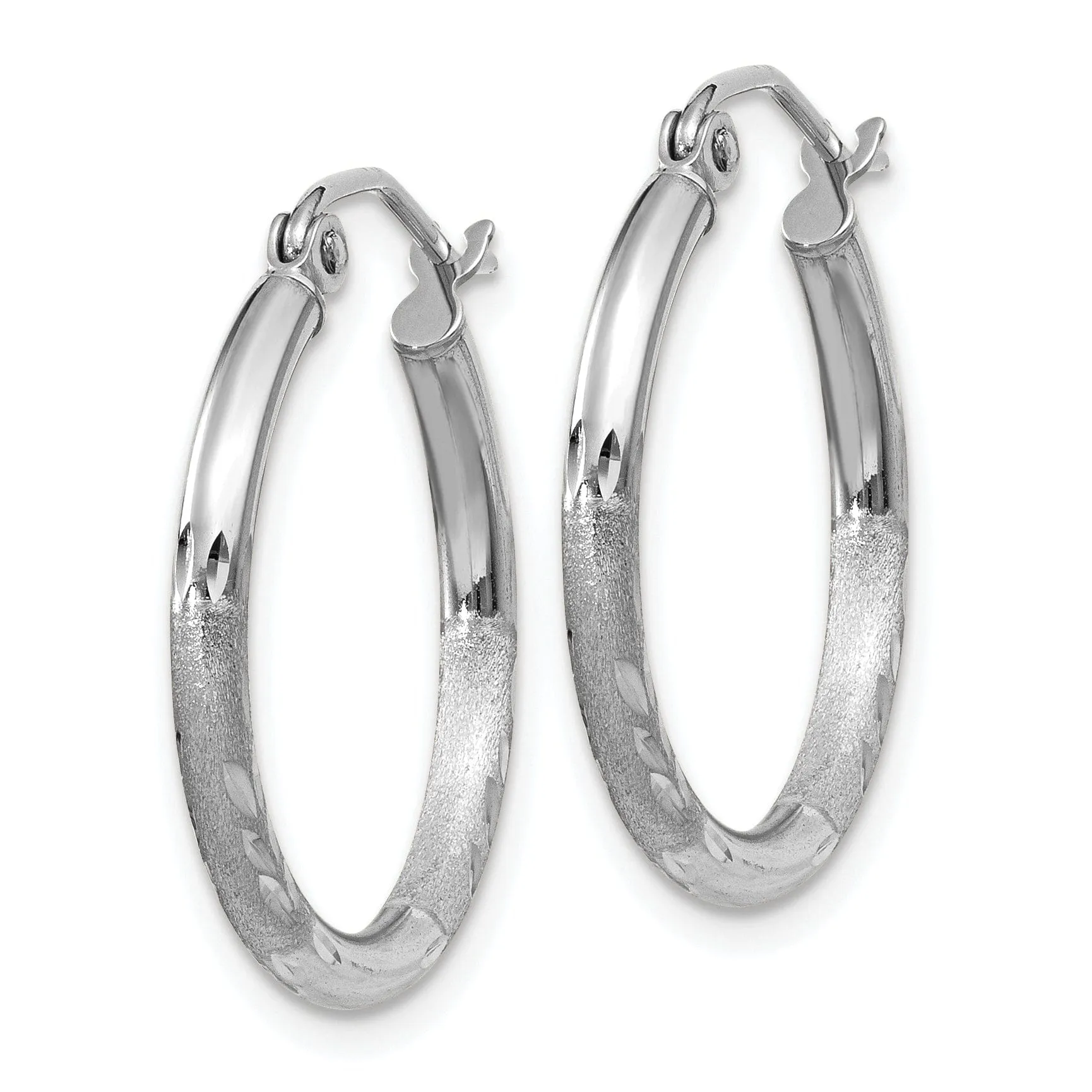 14k White Gold Satin Diamond Cut 2MM Round Hoop