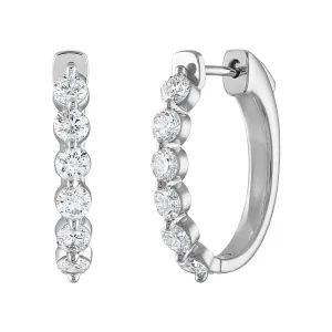14K White Gold Single Prong Diamond Hoops