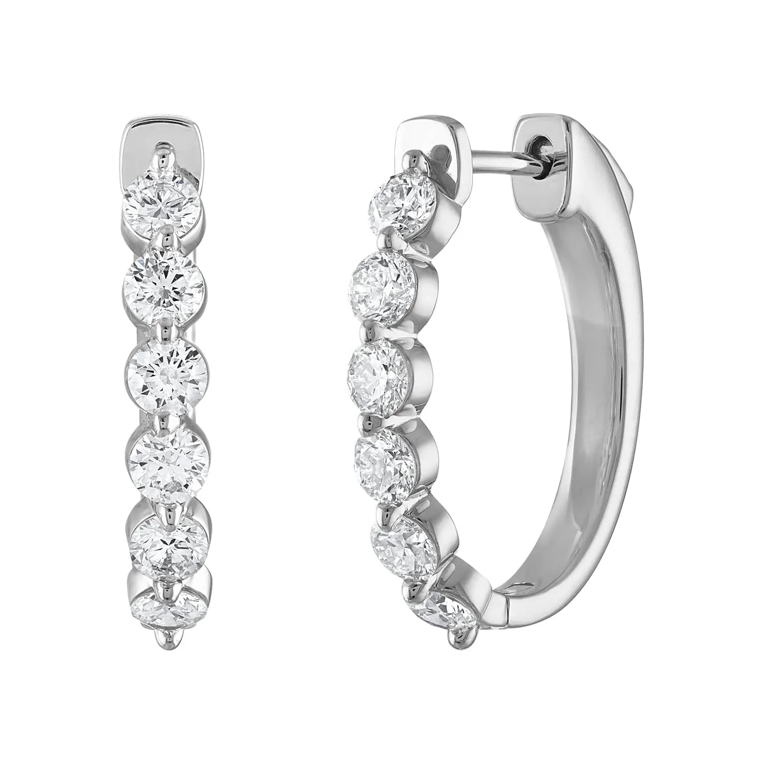 14K White Gold Single Prong Diamond Hoops