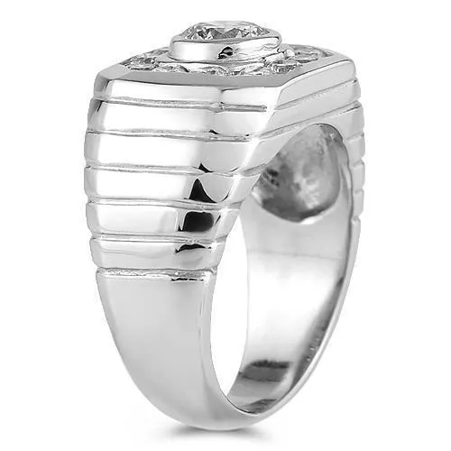14K White Solid Gold Mens Diamond Ring 1.72 Ctw