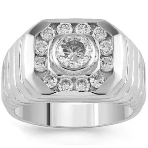 14K White Solid Gold Mens Diamond Ring 1.72 Ctw