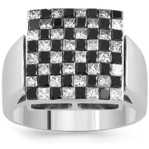 14K White Solid Gold Mens Ring With Black And White Princess Cut Diamond Ring 2.79 Ctw