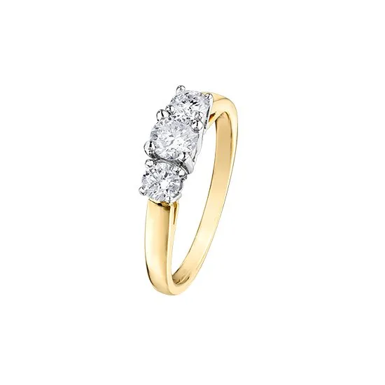 14K Yellow Gold (1.00ct) Diamond Three Stone Engagement Ring