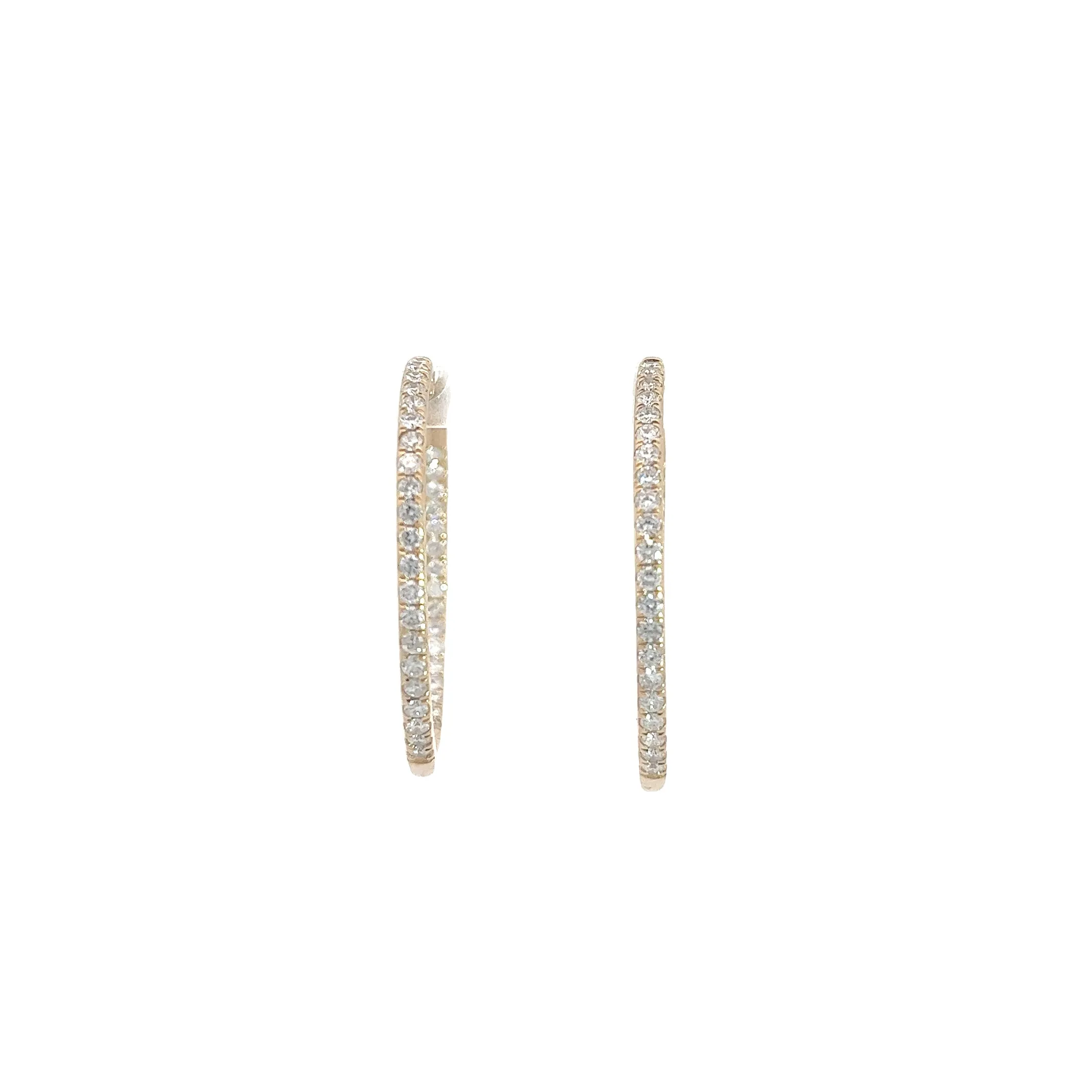 14K YELLOW GOLD 1.25CT GVS2 Round DIAMOND IN/OUT HOOPS 1 1/2"inch