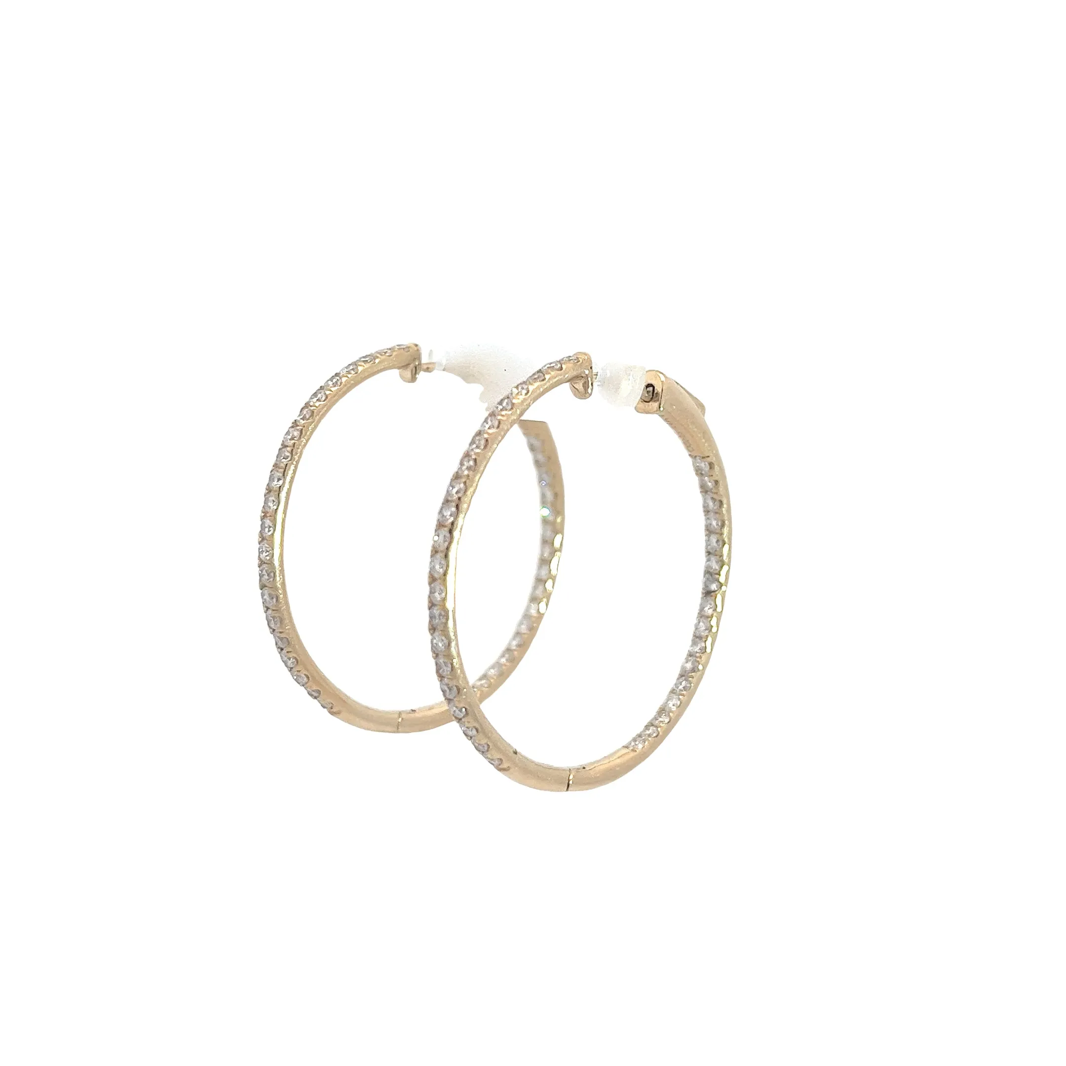 14K YELLOW GOLD 1.25CT GVS2 Round DIAMOND IN/OUT HOOPS 1 1/2"inch