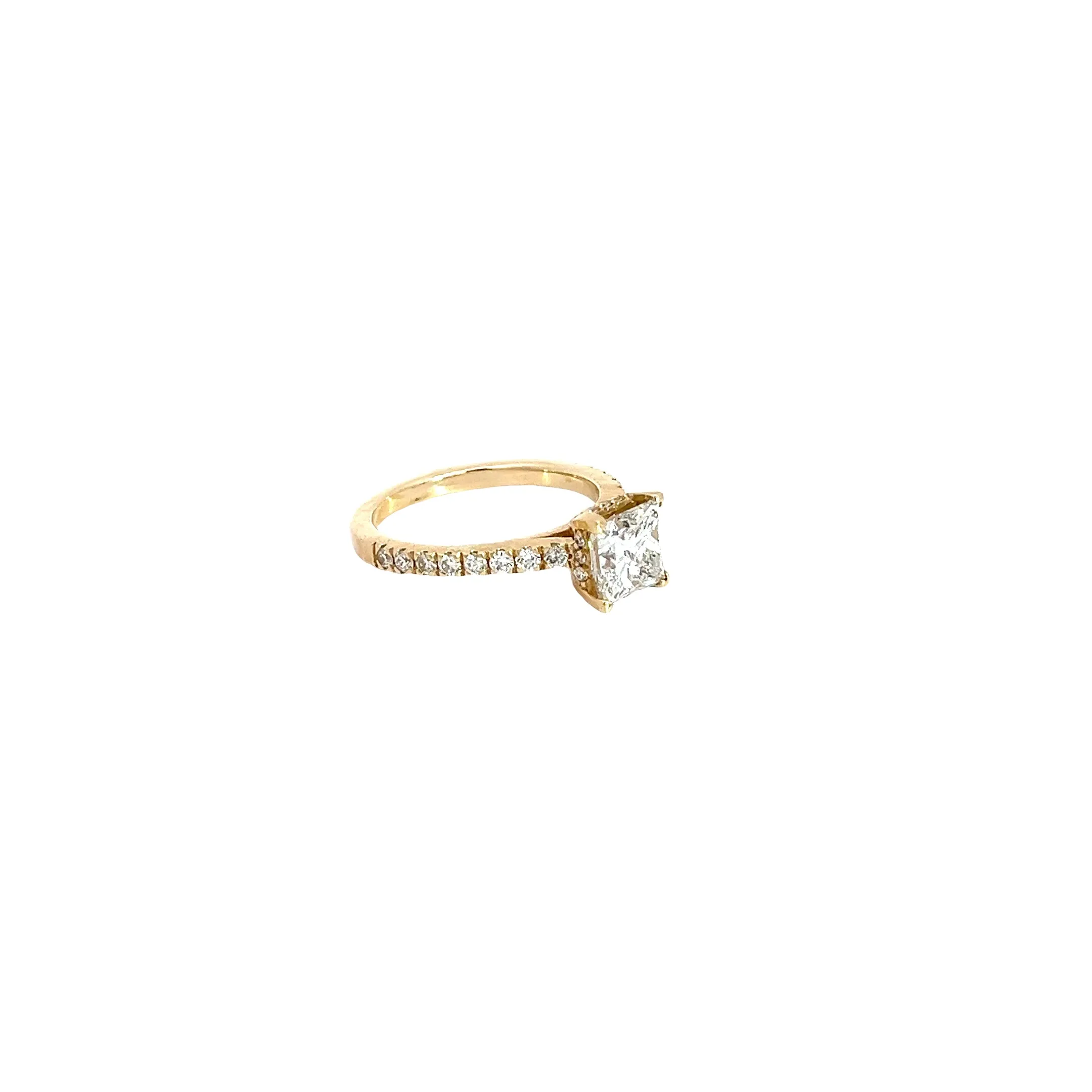 14k Yellow Gold 1.56CT F SI2 Princess Cut and .50ct G VS2 Round Diamond Engagement ring Certified by GIA #15811303