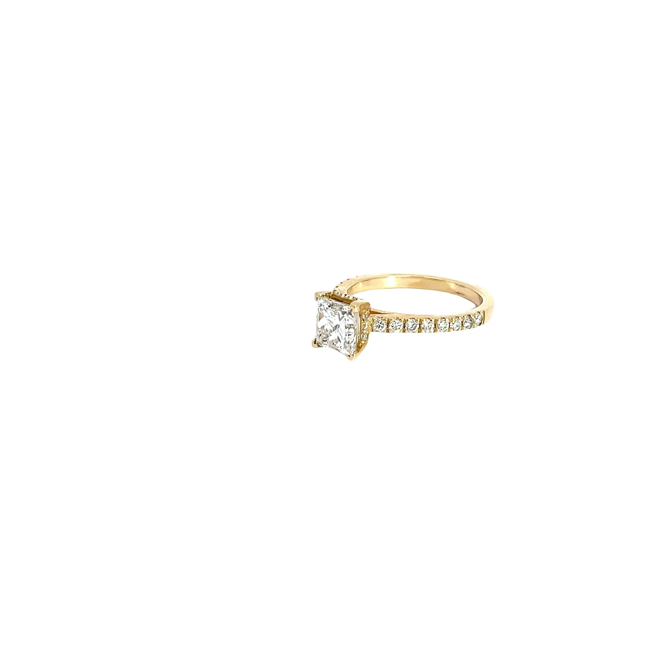 14k Yellow Gold 1.56CT F SI2 Princess Cut and .50ct G VS2 Round Diamond Engagement ring Certified by GIA #15811303