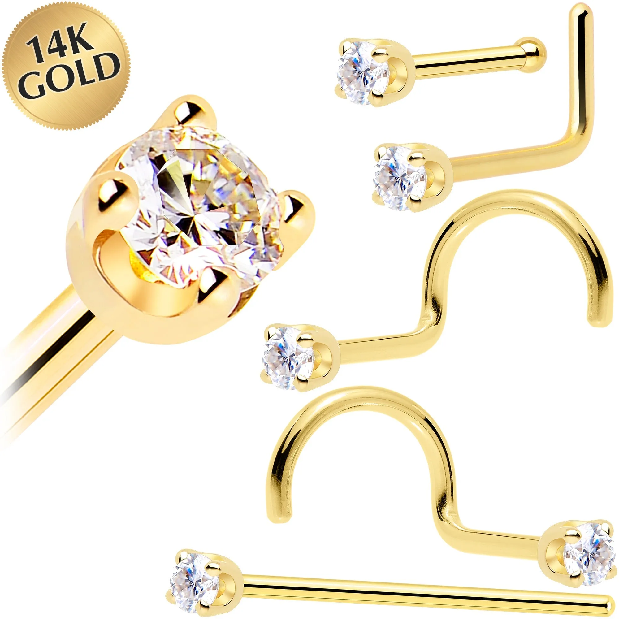 14k Yellow Gold 2mm Moissanite Nose Ring