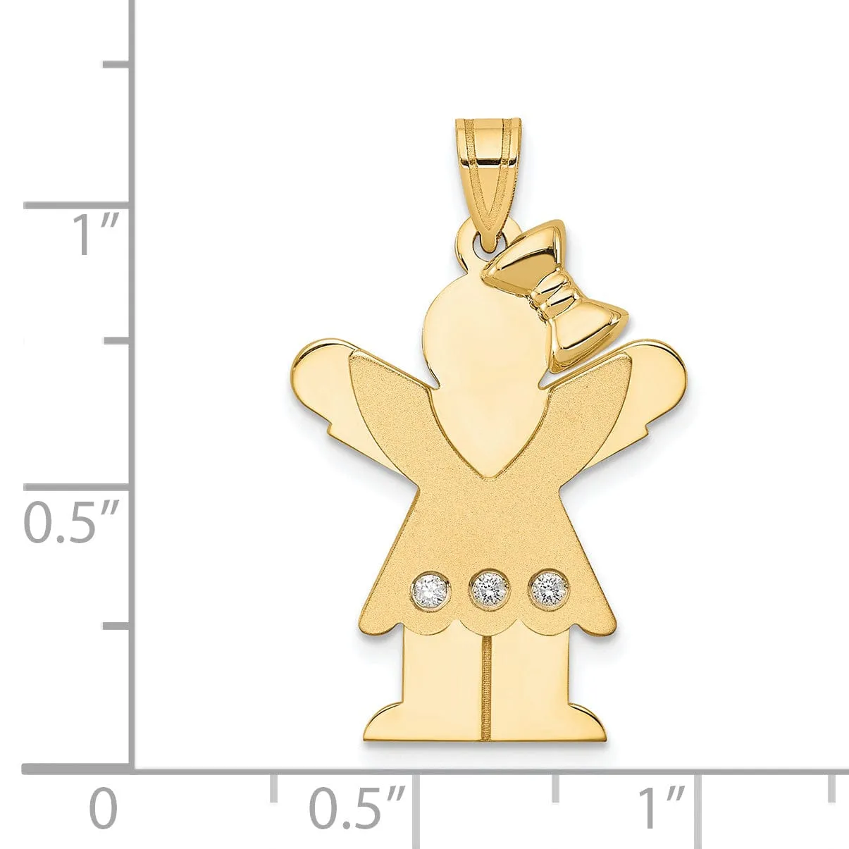 14k Yellow Gold Diamond Girl With Bow Love Pendant