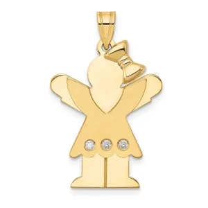 14k Yellow Gold Diamond Girl With Bow Love Pendant