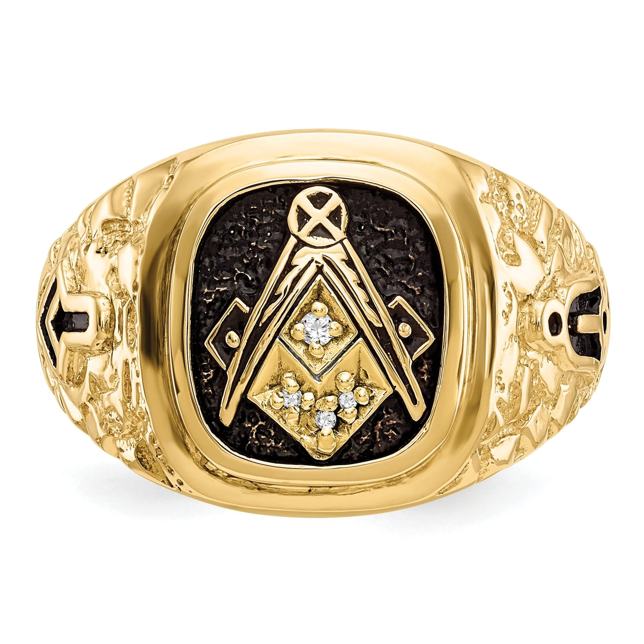 14k Yellow Gold Diamond Men's Masonic Ring