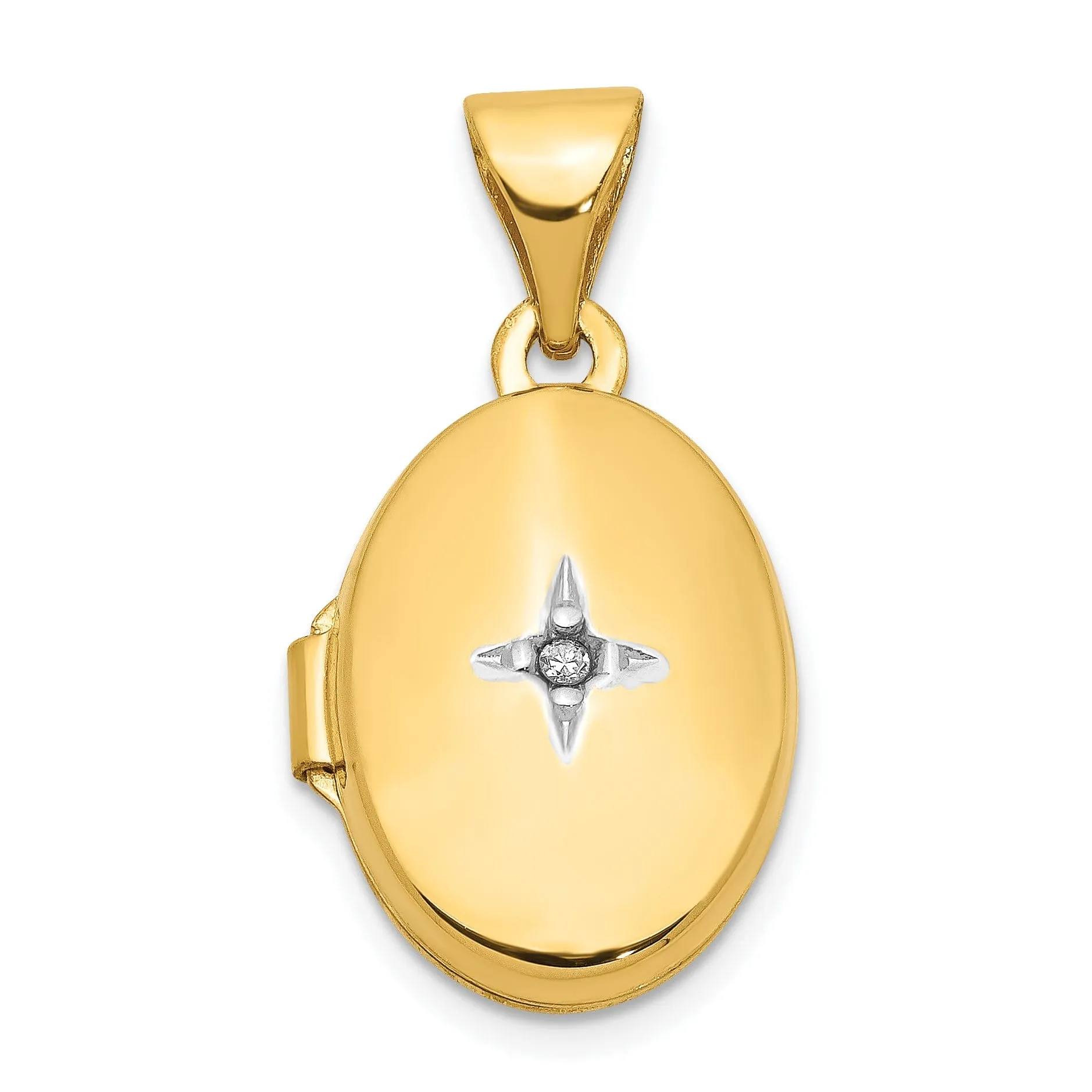 14k Yellow Gold Diamond Oval Locket Pendant