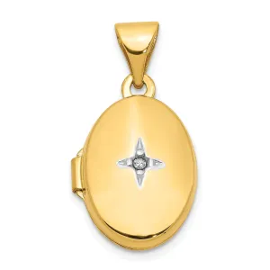 14k Yellow Gold Diamond Oval Locket Pendant