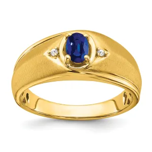 14k Yellow Gold Oval Sapphire and Diamond Mens Ring