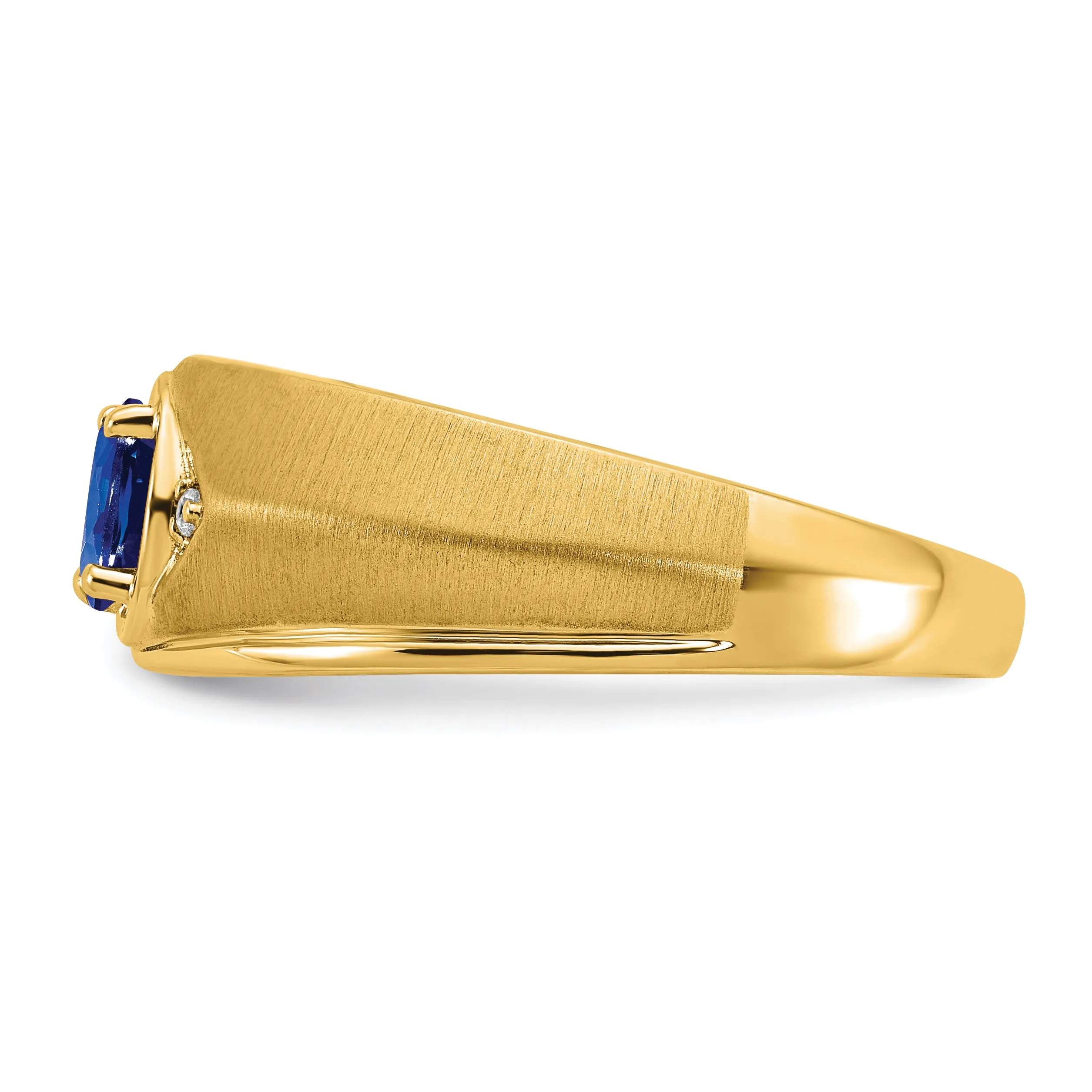 14k Yellow Gold Oval Sapphire and Diamond Mens Ring