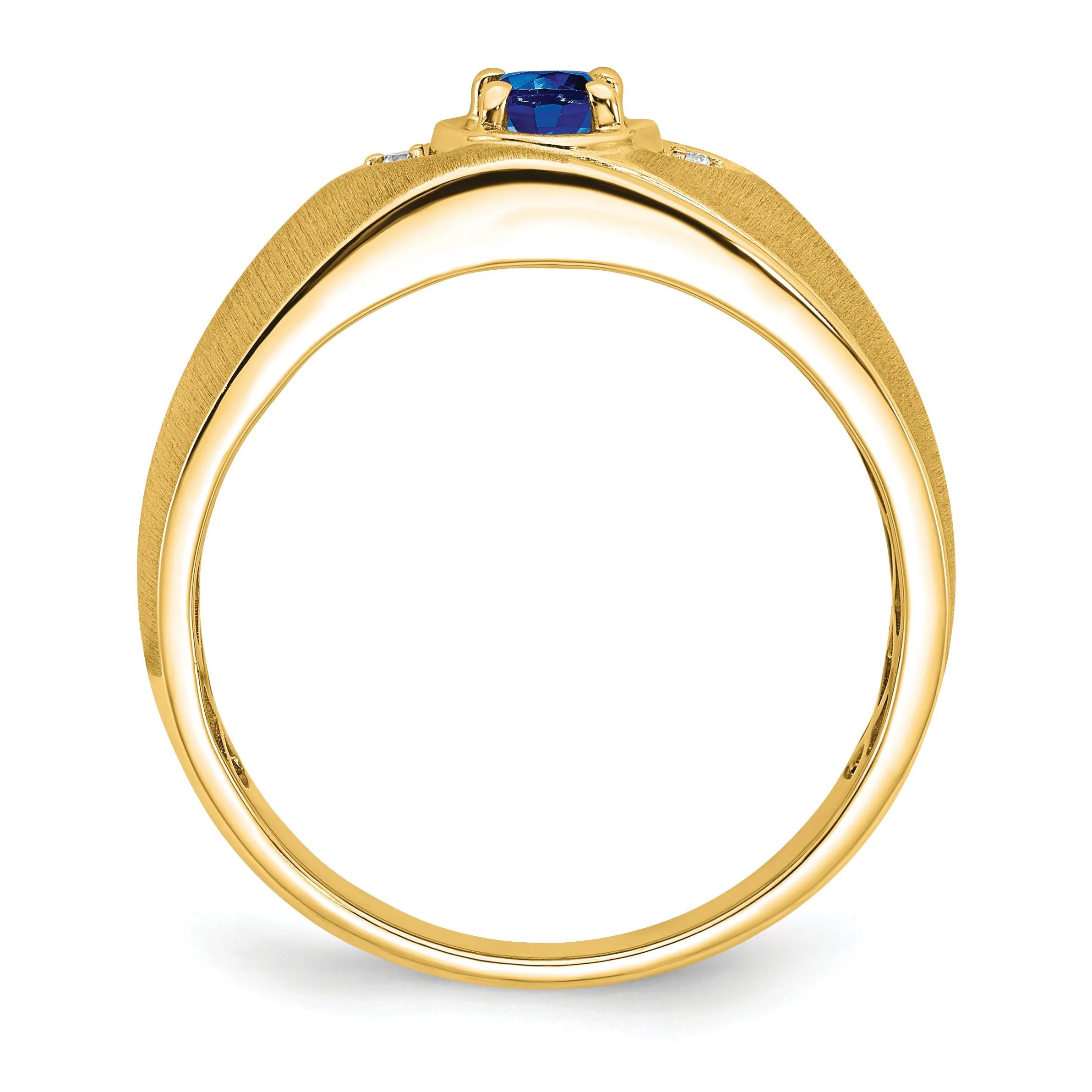 14k Yellow Gold Oval Sapphire and Diamond Mens Ring