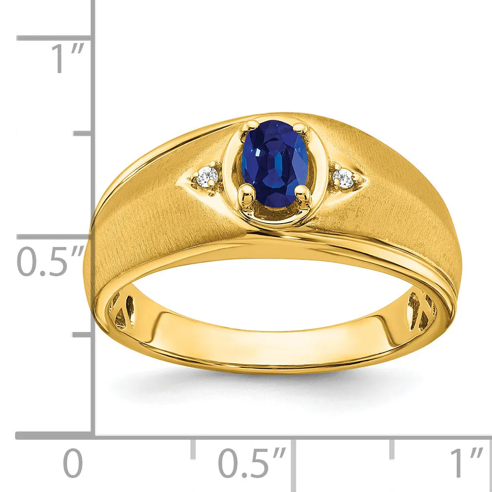 14k Yellow Gold Oval Sapphire and Diamond Mens Ring