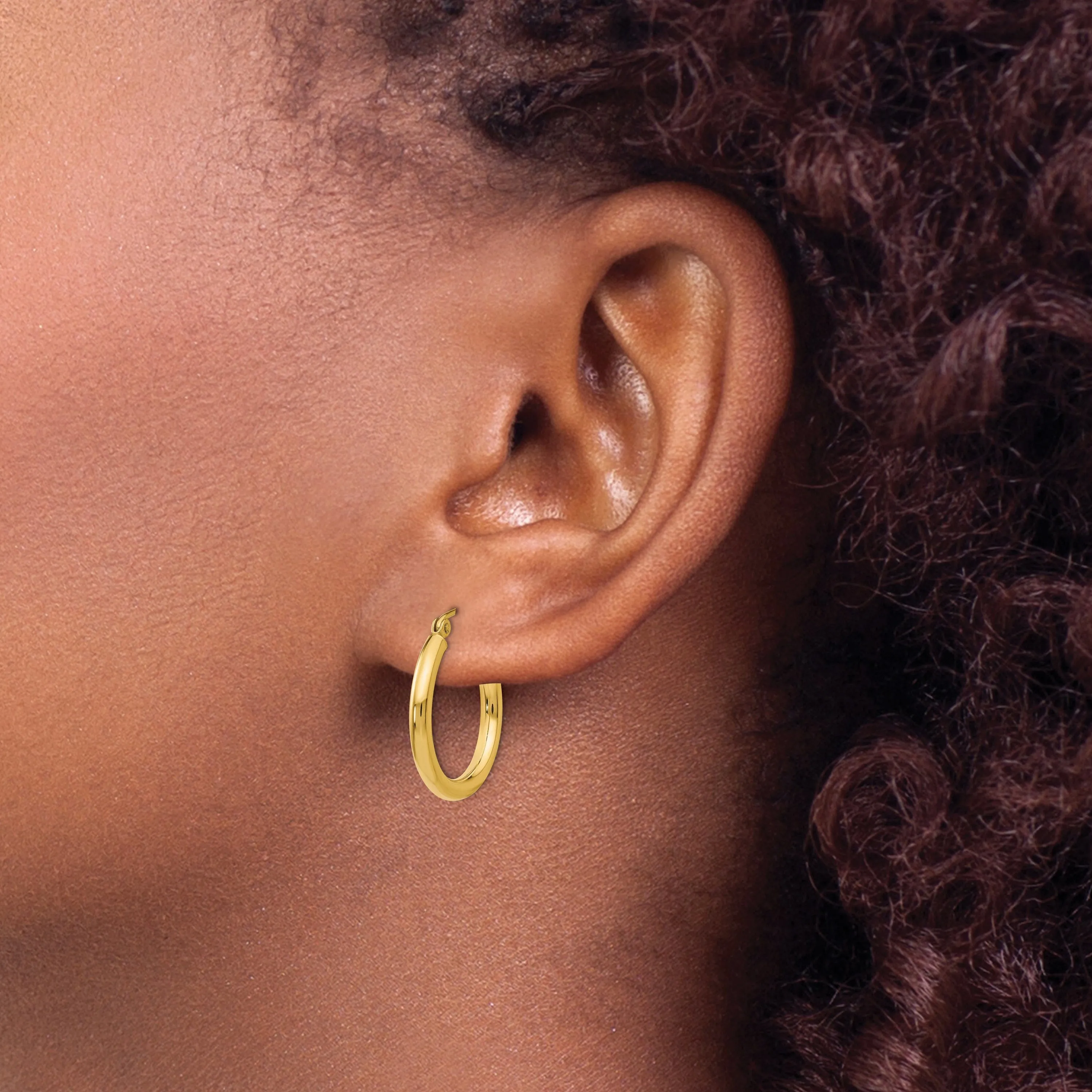 14k Yellow Gold Polished 2.5MM Round Hoop Earring