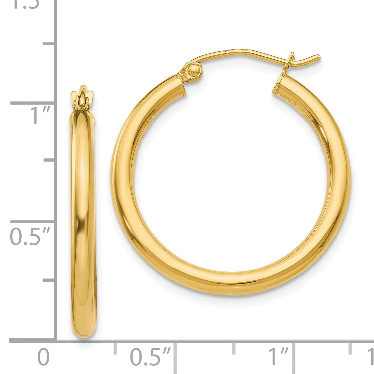 14k Yellow Gold Polished 2.5MM Round Hoop Earring