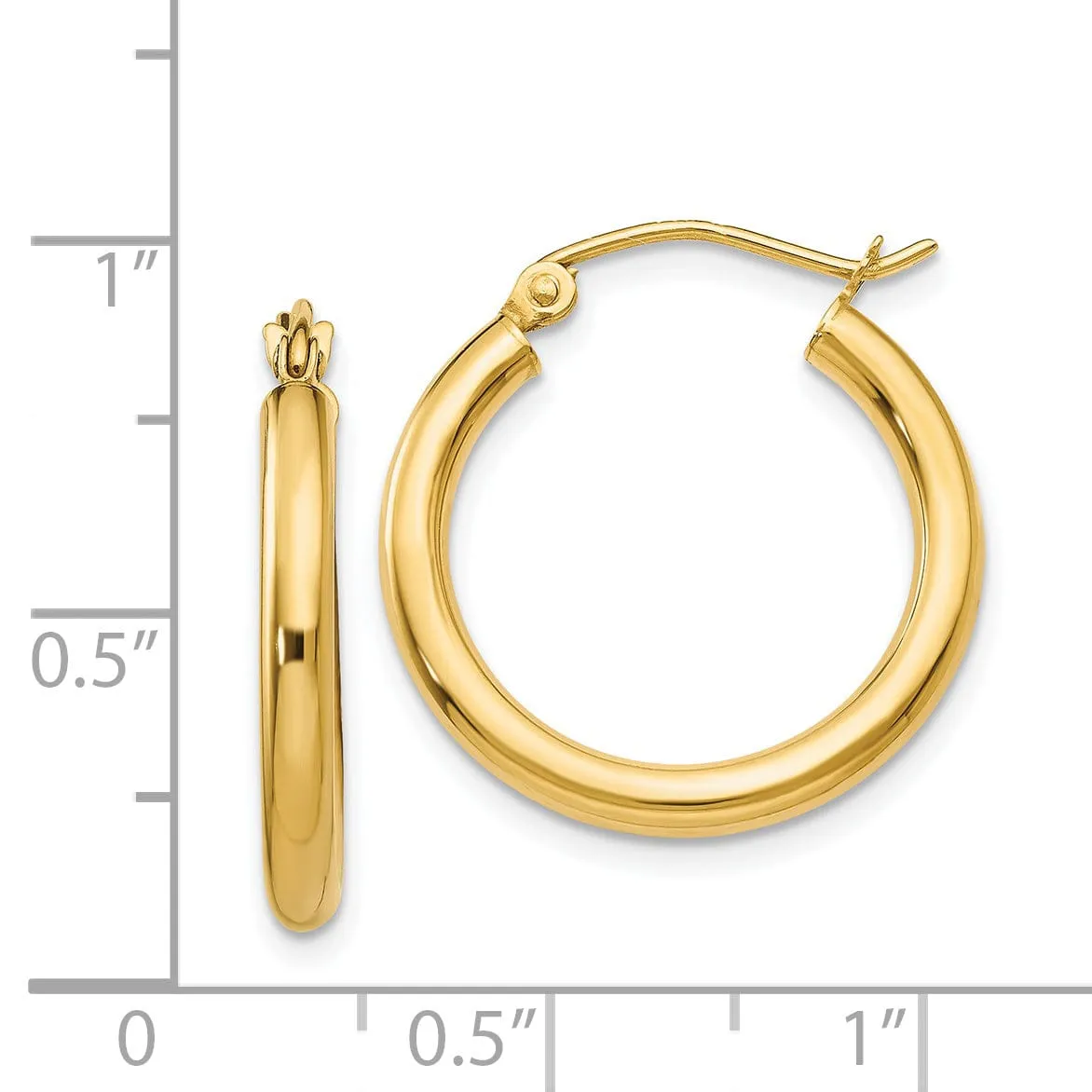 14k Yellow Gold Polished 2.5MM Round Hoop Earring