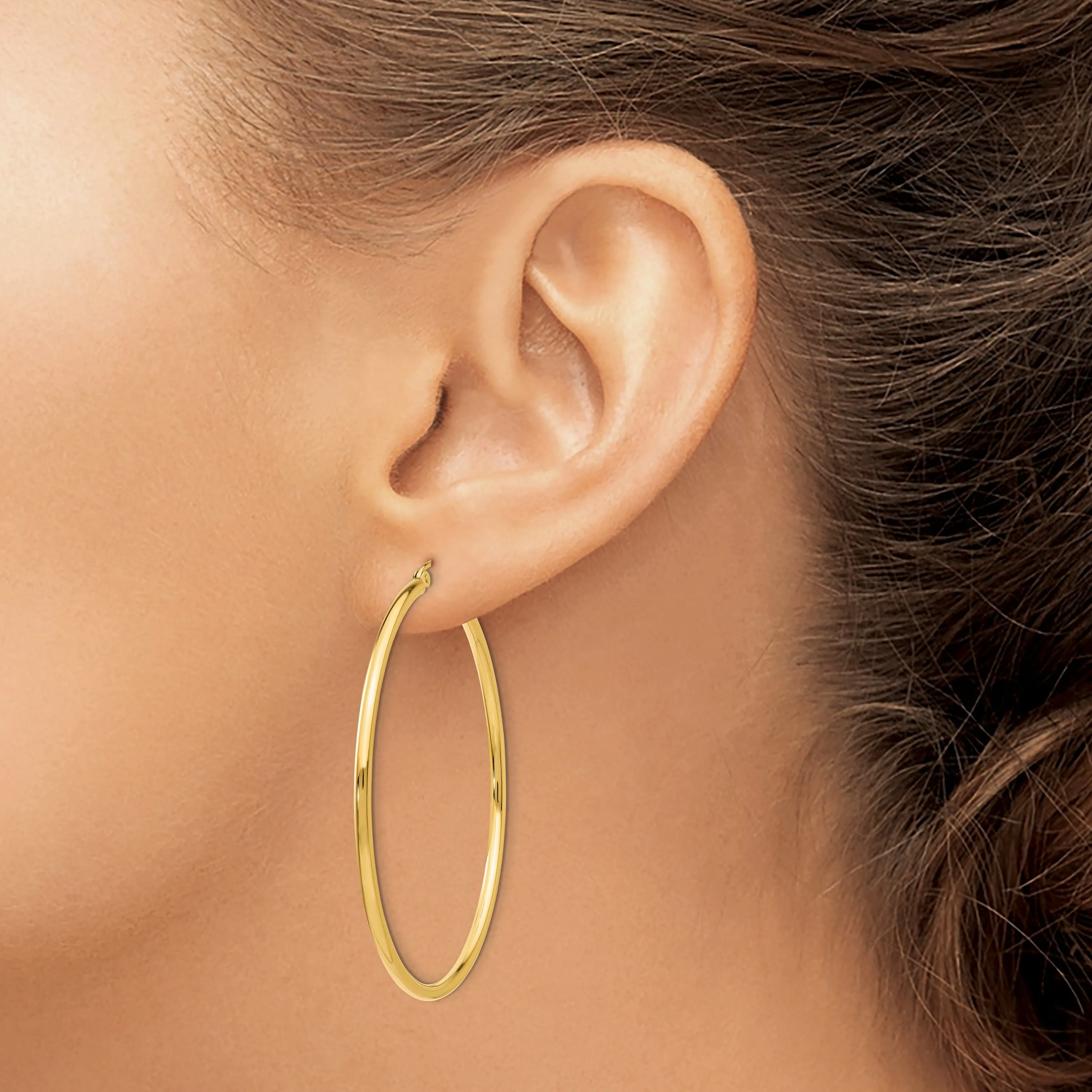 14k Yellow Gold Polished 2MM Round Hoop Earrings