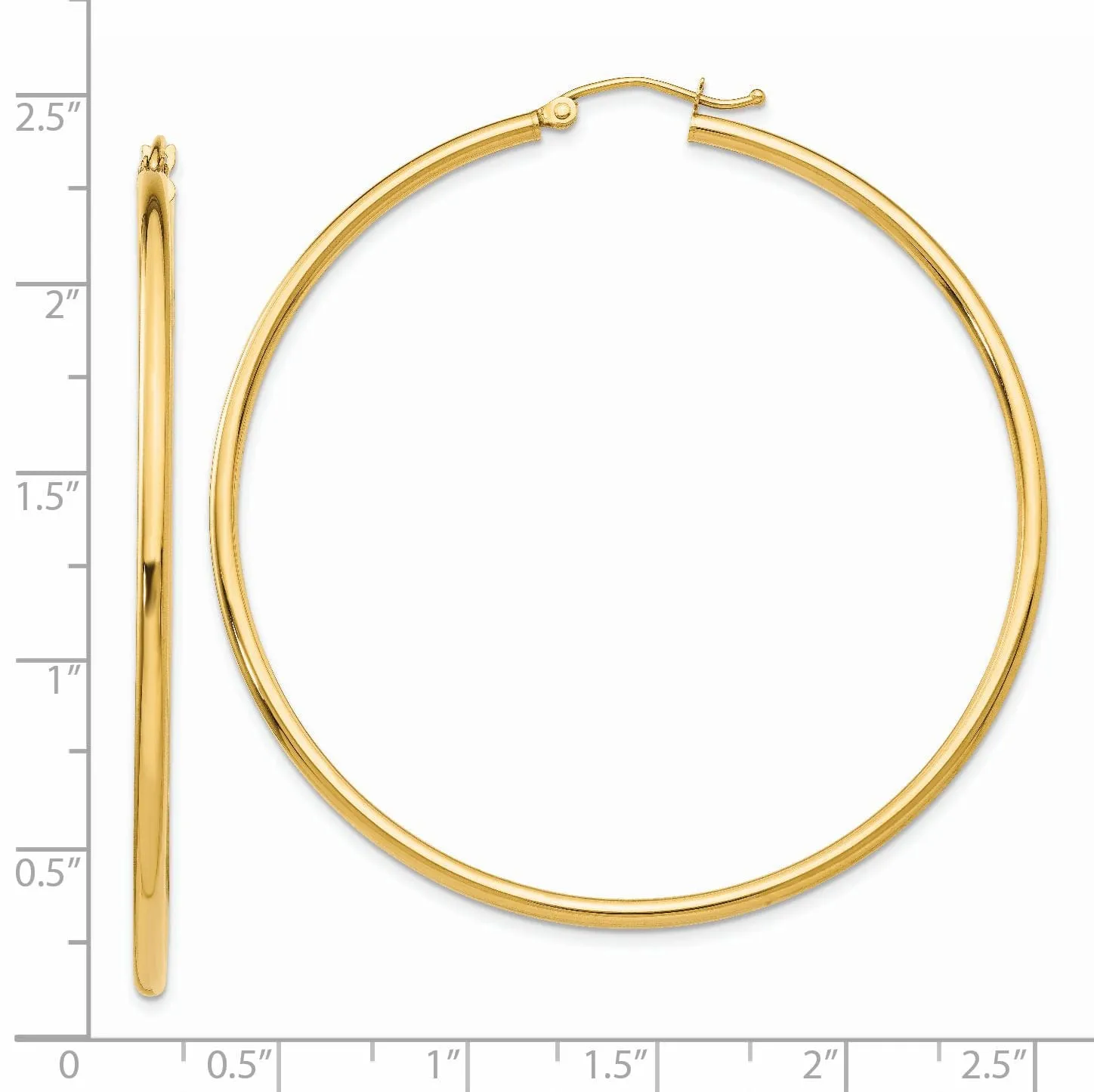14k Yellow Gold Polished 2MM Round Hoop Earrings