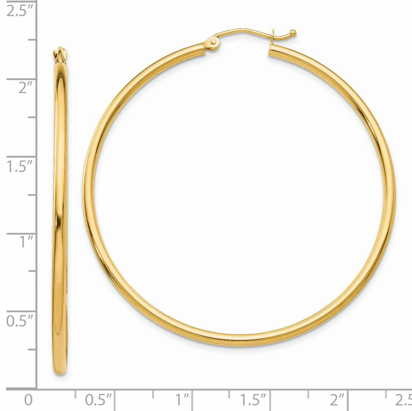 14k Yellow Gold Polished 2MM Round Hoop Earrings