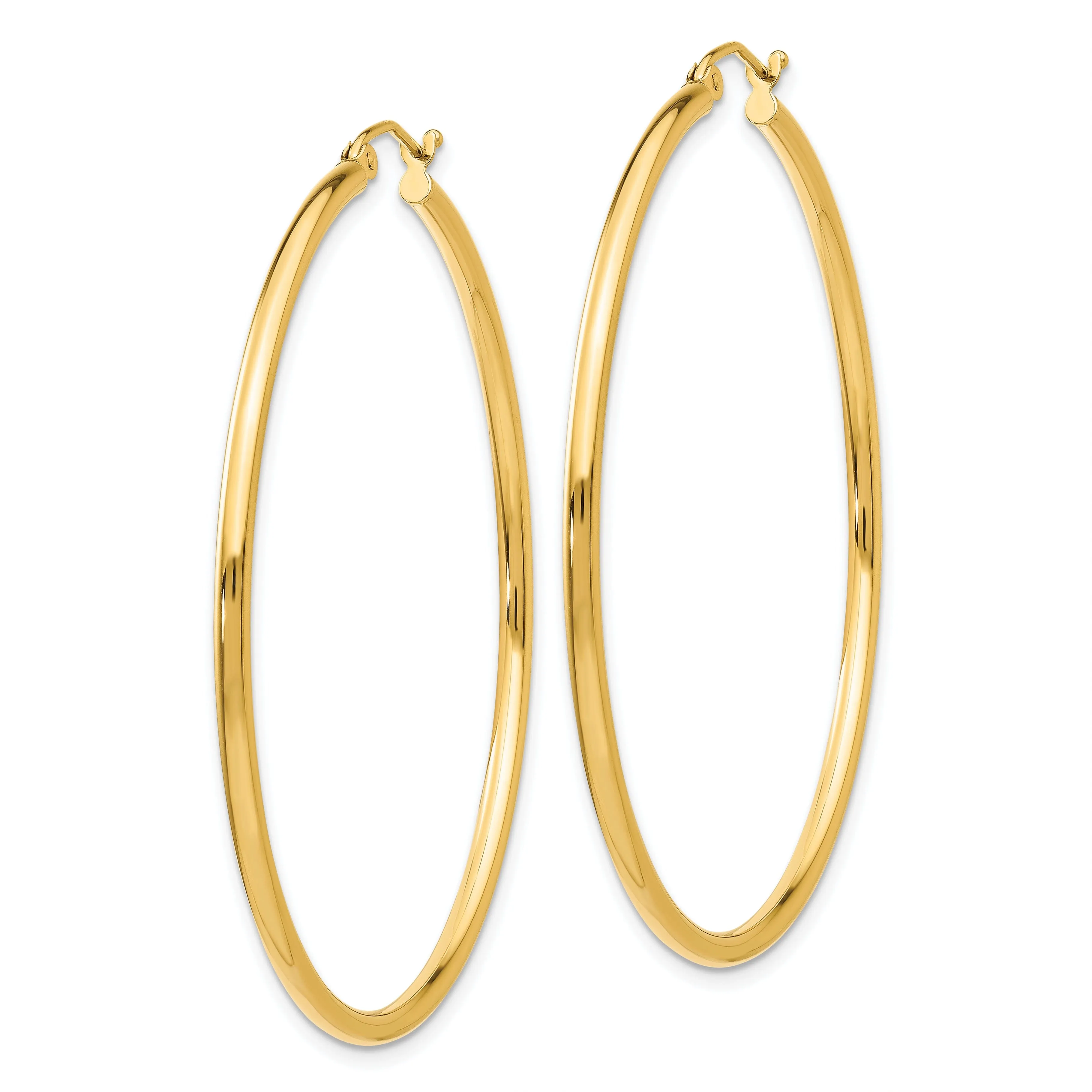 14k Yellow Gold Polished 2MM Round Hoop Earrings