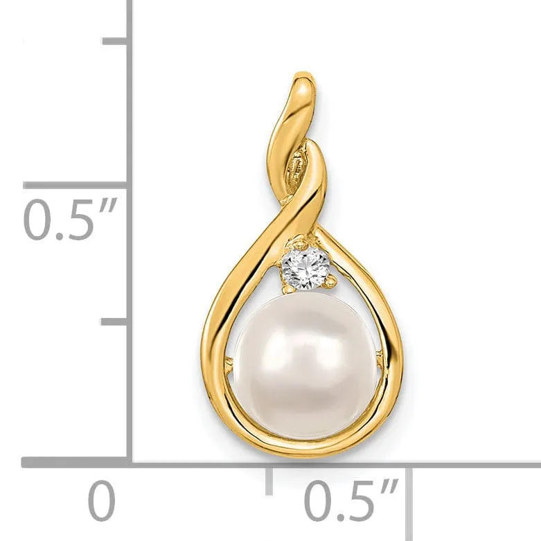 14k Yellow Gold Polished Pearl Diamond Pendant