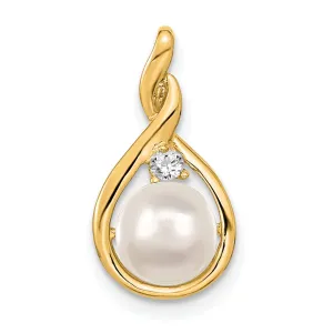 14k Yellow Gold Polished Pearl Diamond Pendant