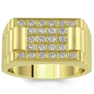 14K Yellow Solid Gold Mens Diamond Ring 1.00  Ctw