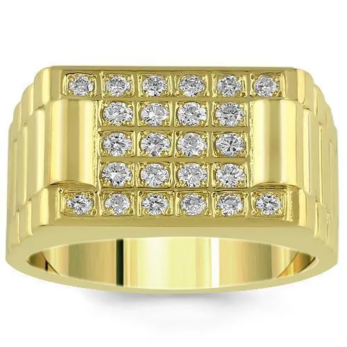 14K Yellow Solid Gold Mens Diamond Ring 1.00  Ctw