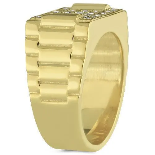 14K Yellow Solid Gold Mens Diamond Ring 1.00  Ctw