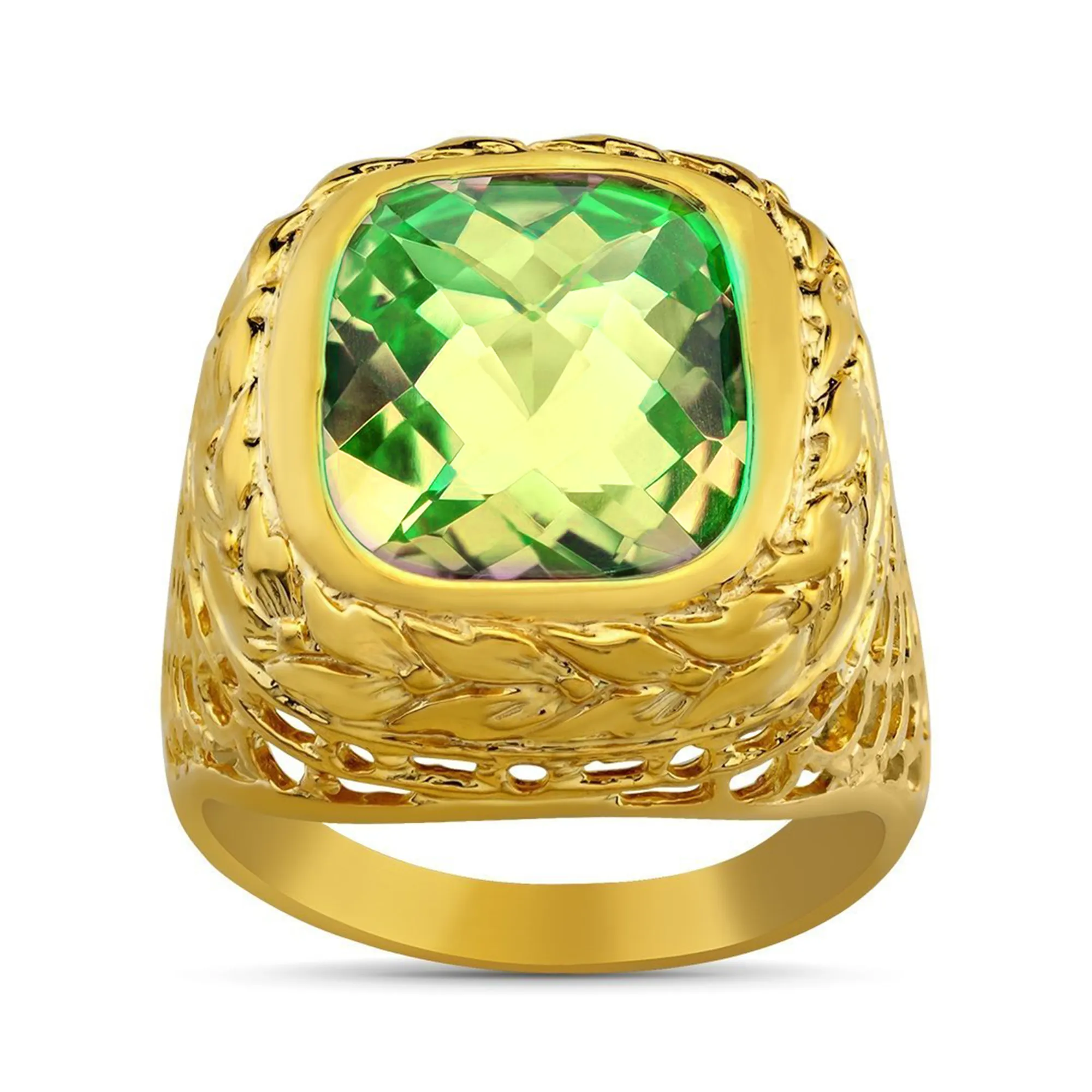 14K Yellow Solid Gold Mens Emerald Ring 8.00 Ctw