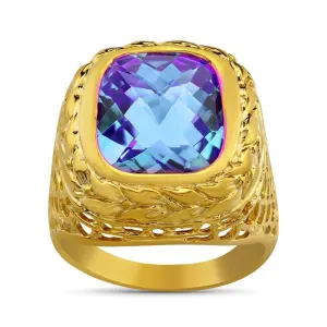 14K Yellow Solid Gold Mens Sapphire Ring 8.00 Ctw