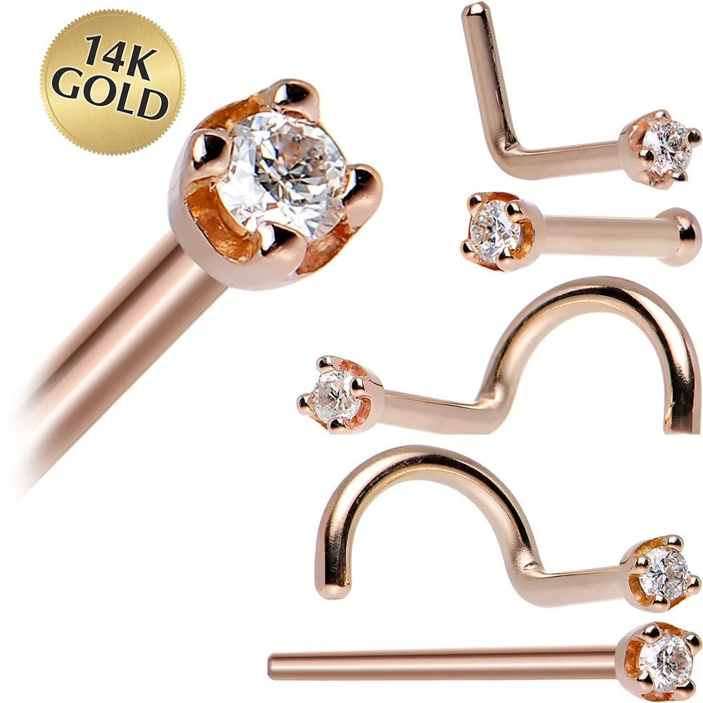 14KT Rose Gold 1.5mm Genuine Diamond Nose Ring