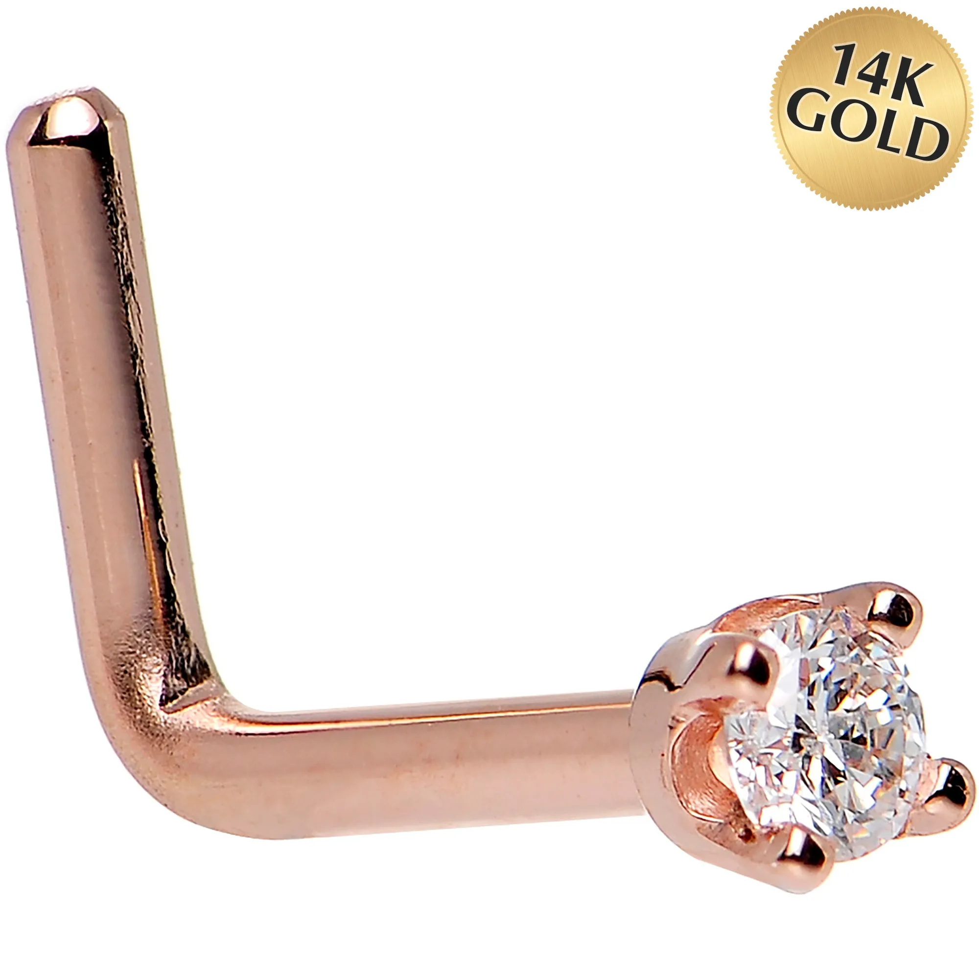 14KT Rose Gold 2mm Cubic Zirconia Nose Ring